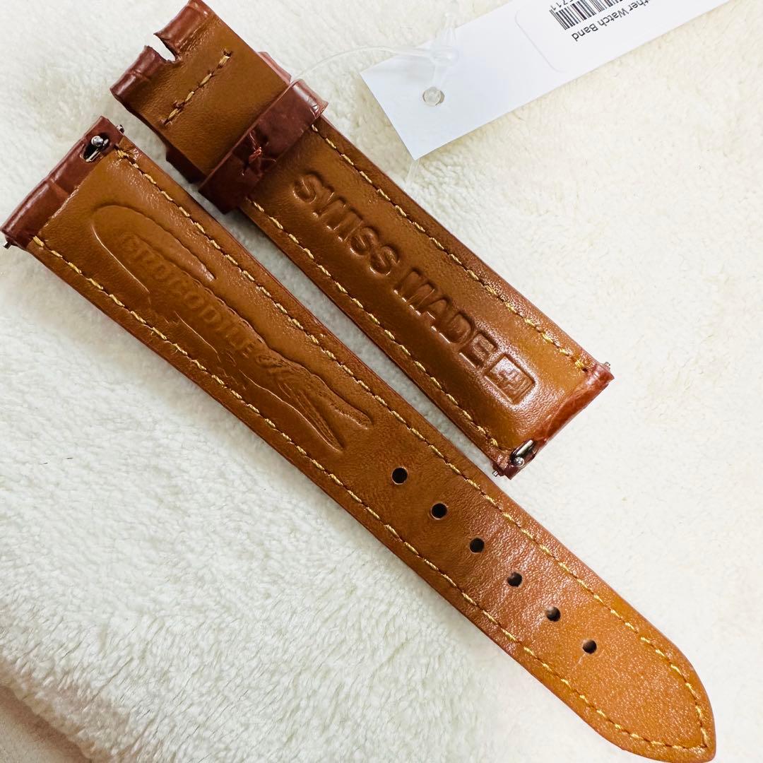 2045#19mm-16mmコニャック★本物クロコダイルレザーベルト★スイス製
