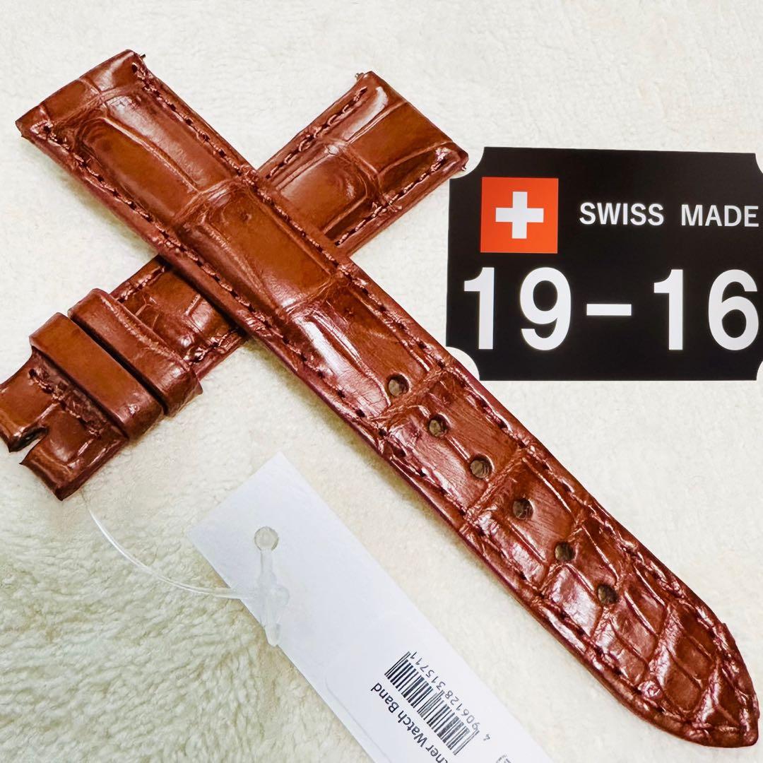 2045#19mm-16mmコニャック★本物クロコダイルレザーベルト★スイス製