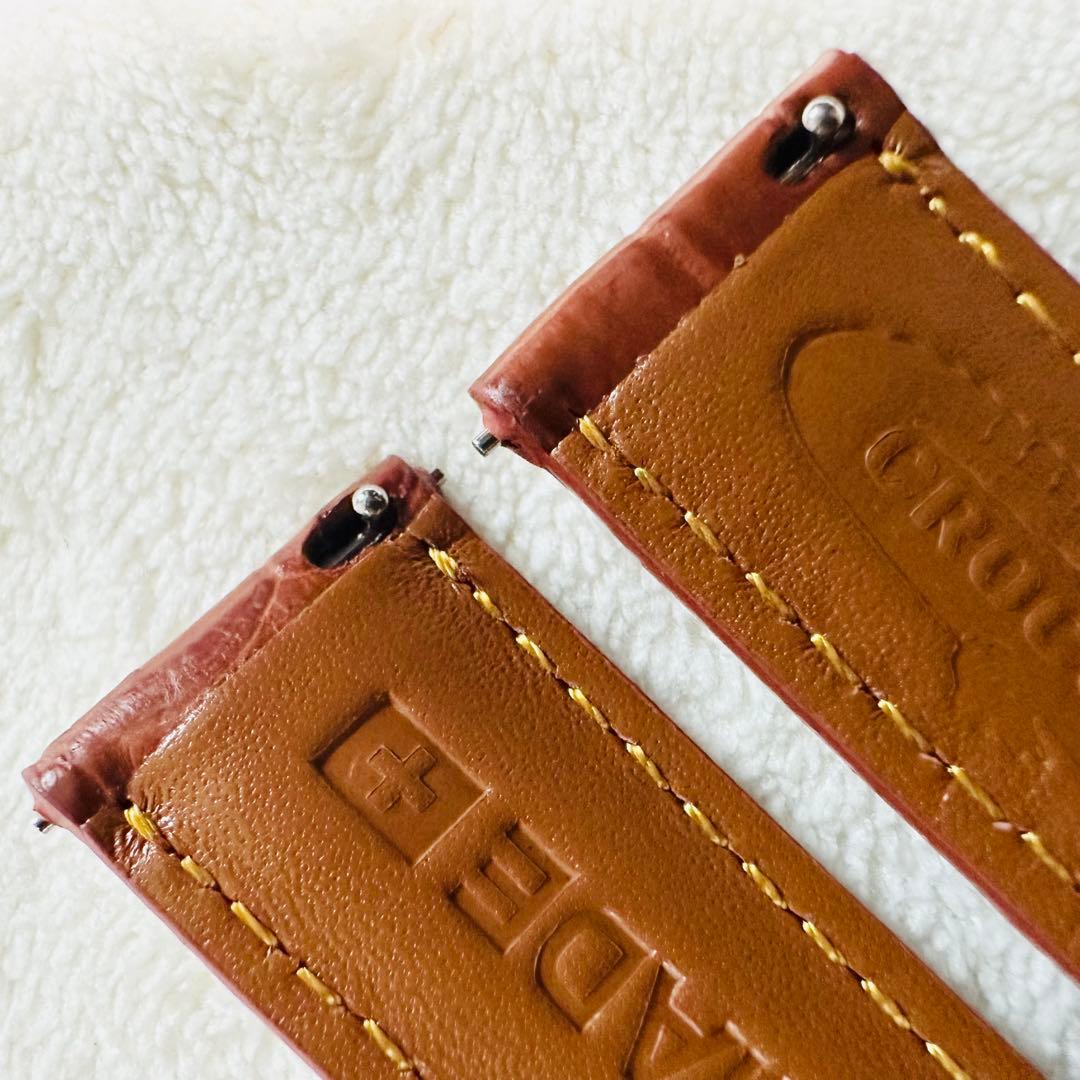 2045#19mm-16mmコニャック★本物クロコダイルレザーベルト★スイス製