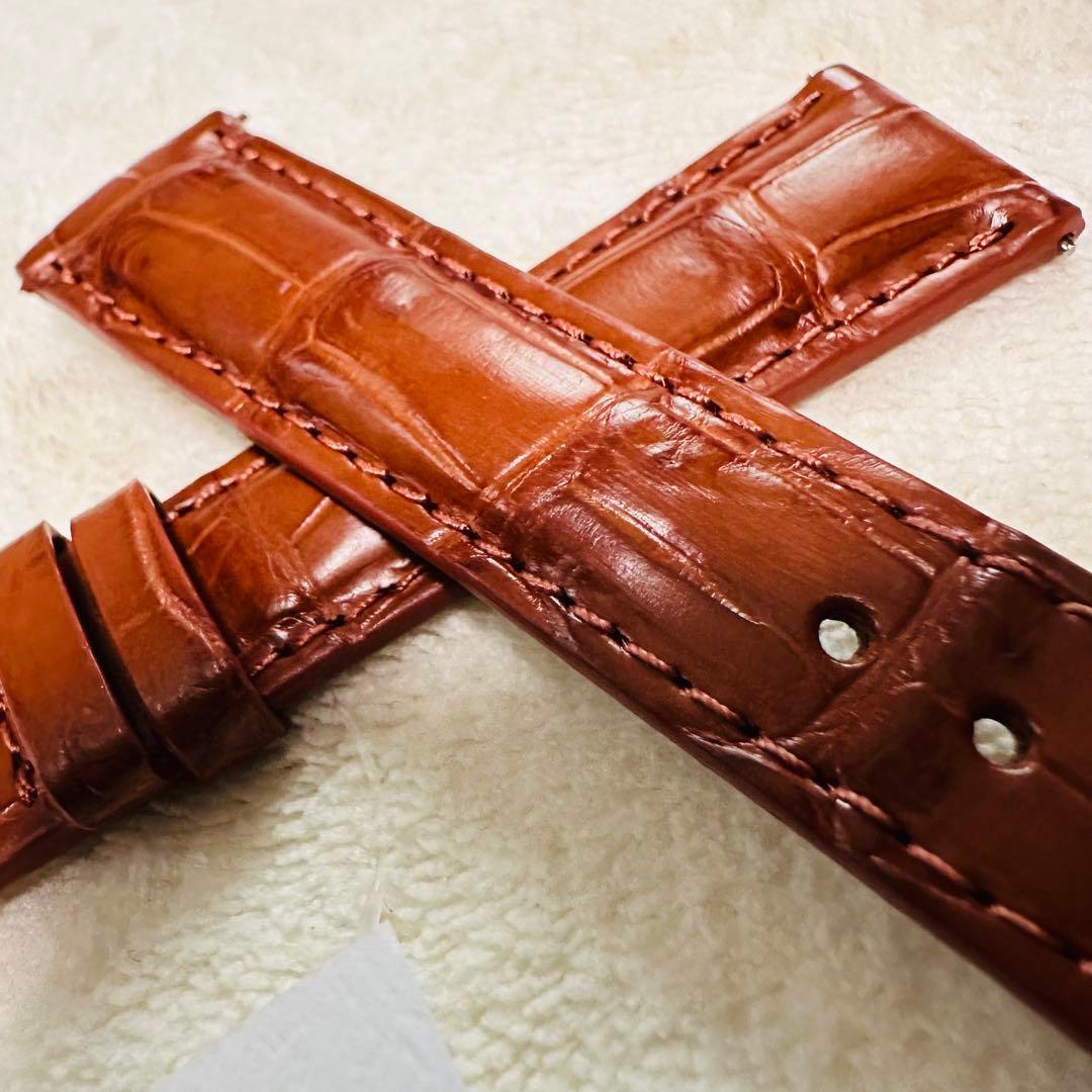 2045#19mm-16mmコニャック★本物クロコダイルレザーベルト★スイス製