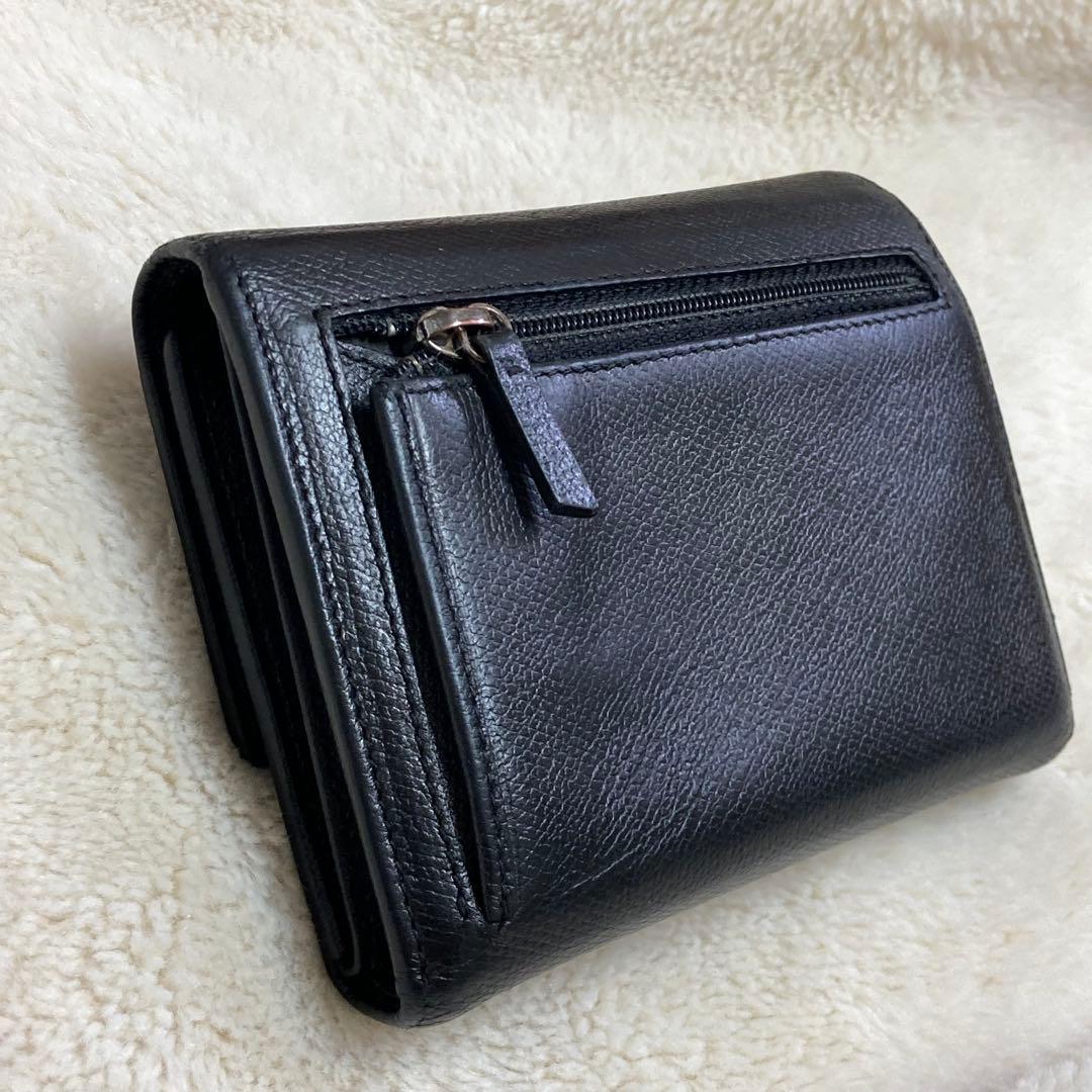 【美品】 CHANEL シャネル 三つ折り財布 レザー ブラック ココボタン