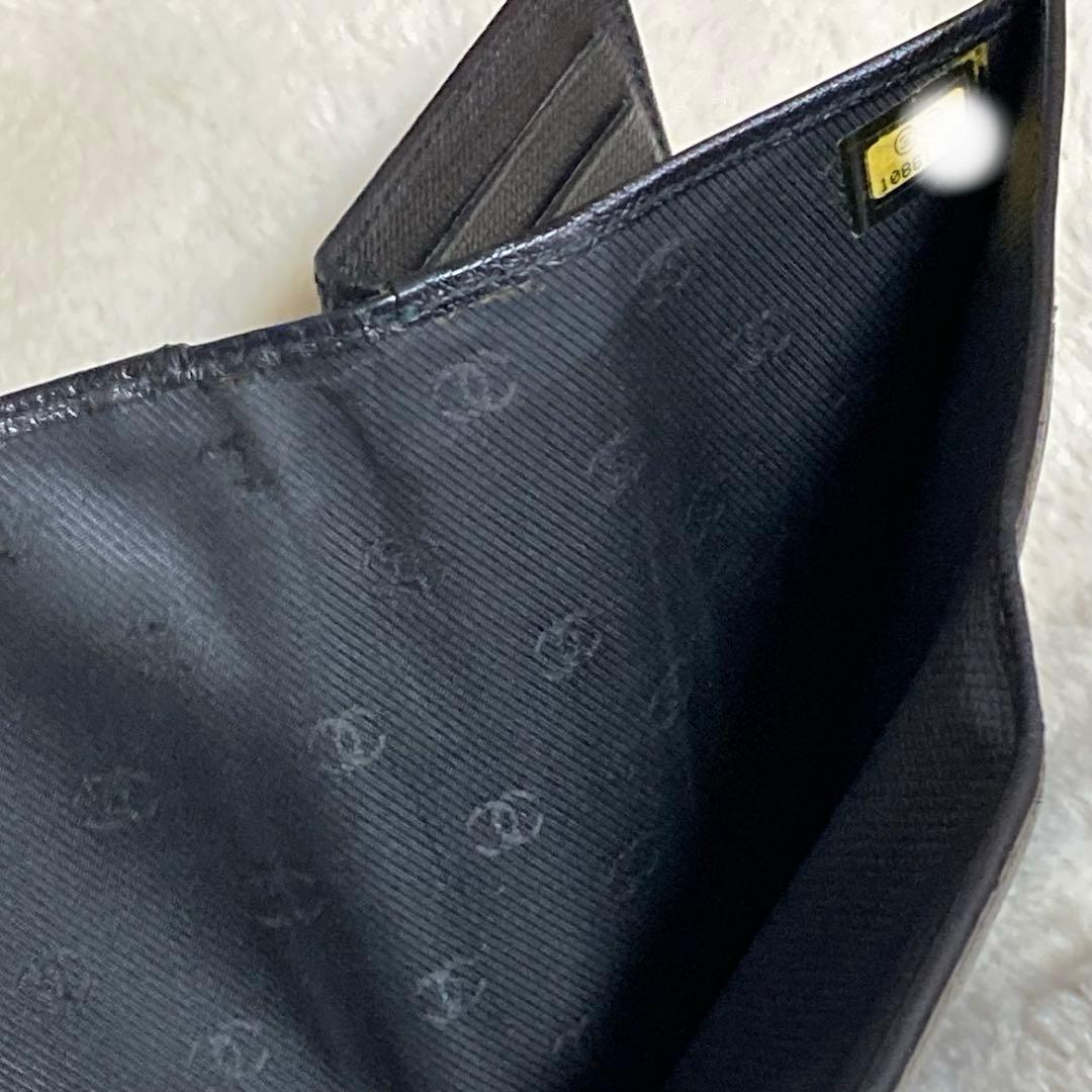【美品】 CHANEL シャネル 三つ折り財布 レザー ブラック ココボタン