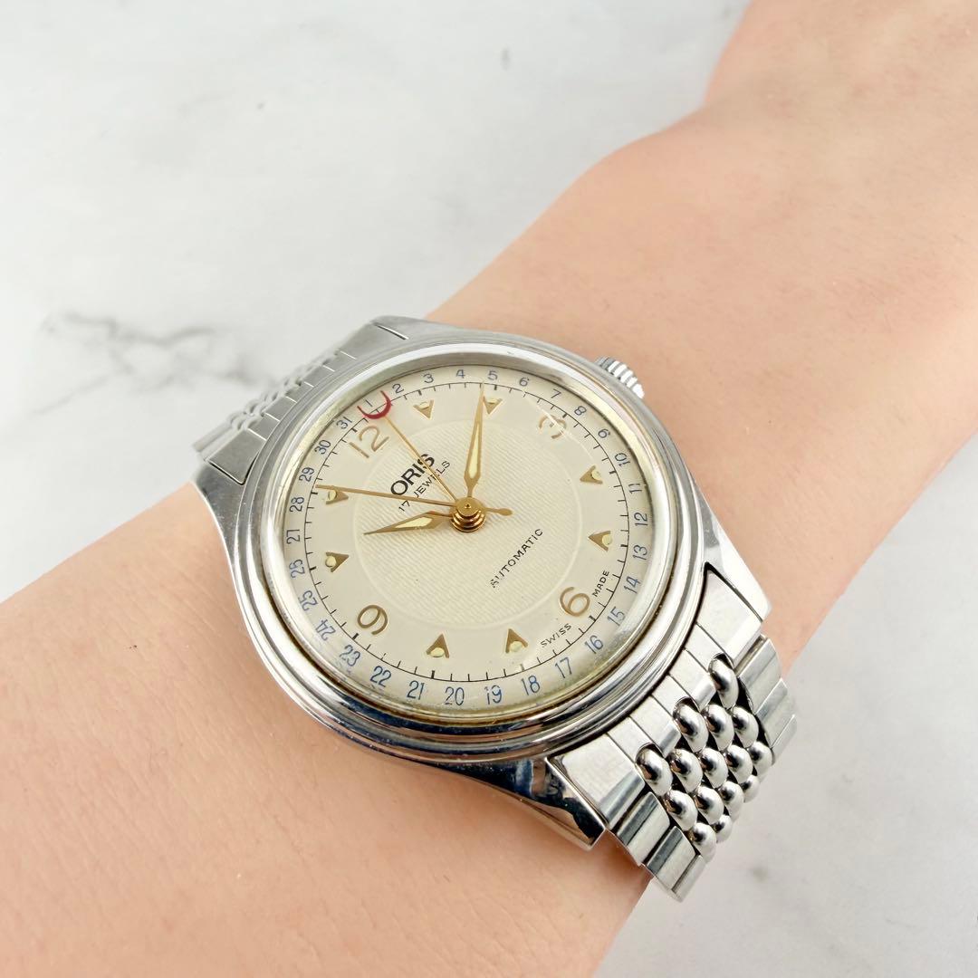 オリス ポインターデイト 手巻き時計 ヴィンテージ ギョーシェ メンズ 不動