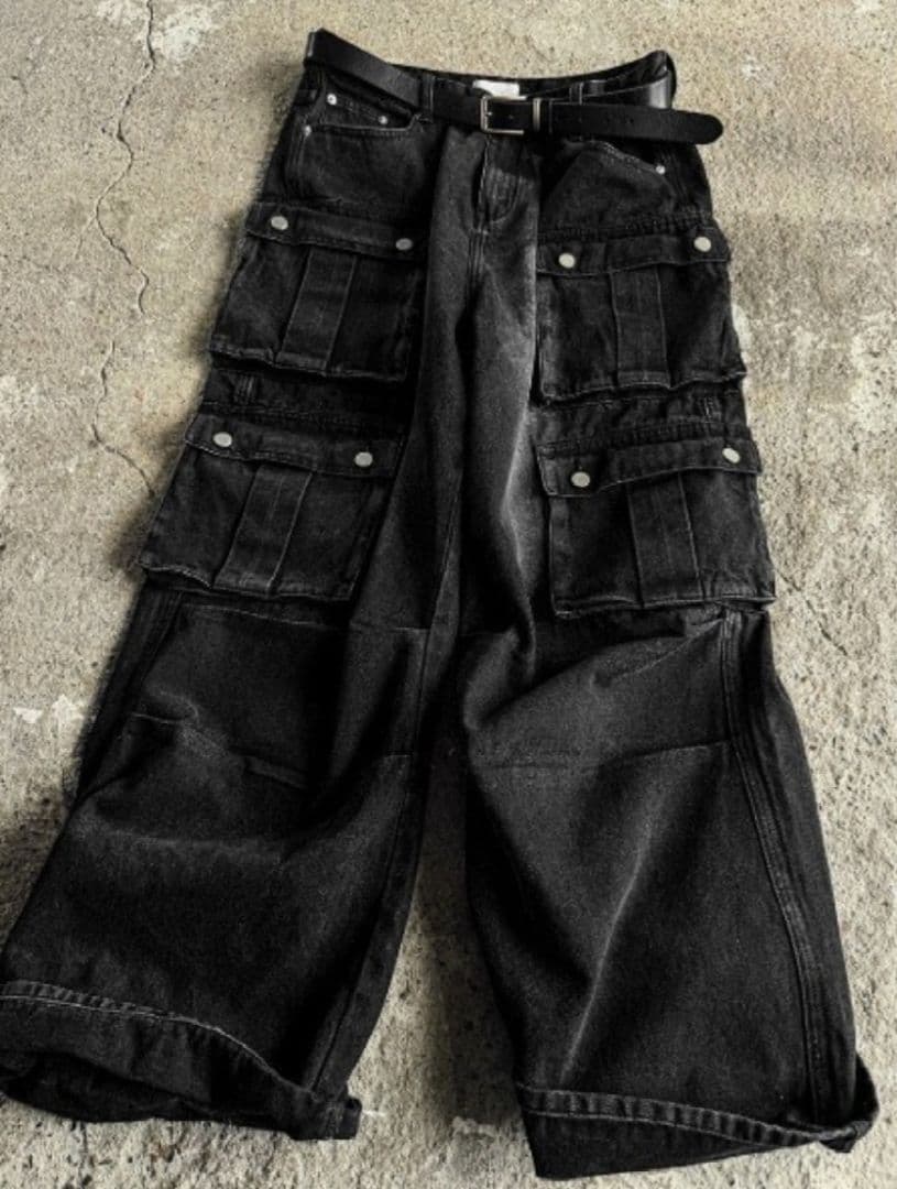 【COSYHARU】バイダーパラシュートブラックウォッシュカーゴデニム　XL