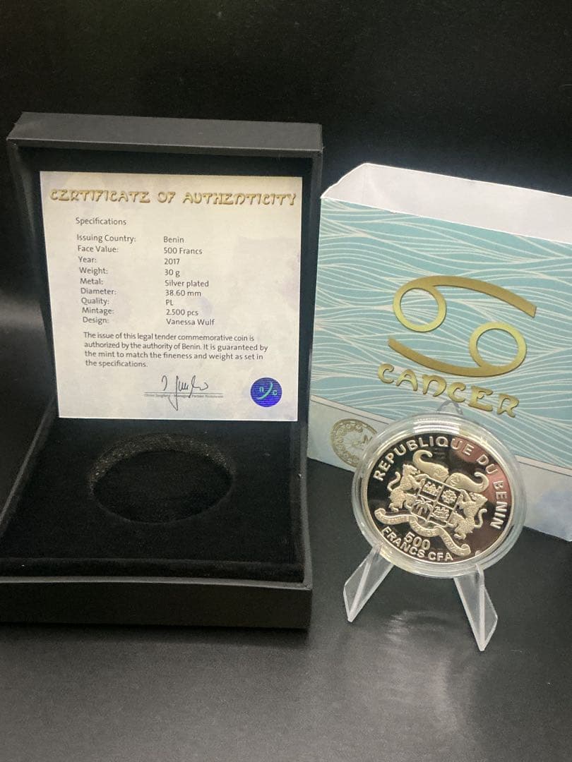 ミュシャ × 黄道十二宮 ― 蟹座、Cancer　銀メッキ付き白銅貨