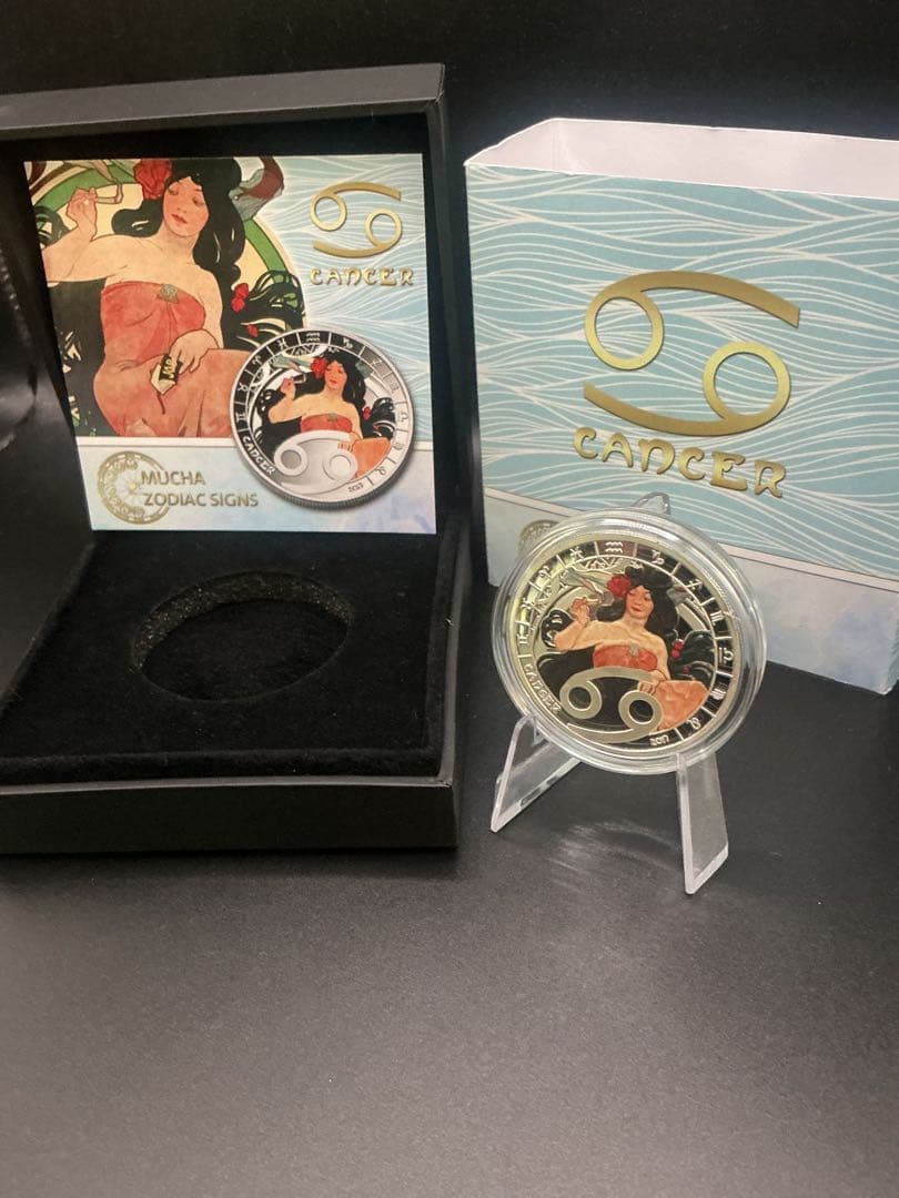 ミュシャ × 黄道十二宮 ― 蟹座、Cancer　銀メッキ付き白銅貨