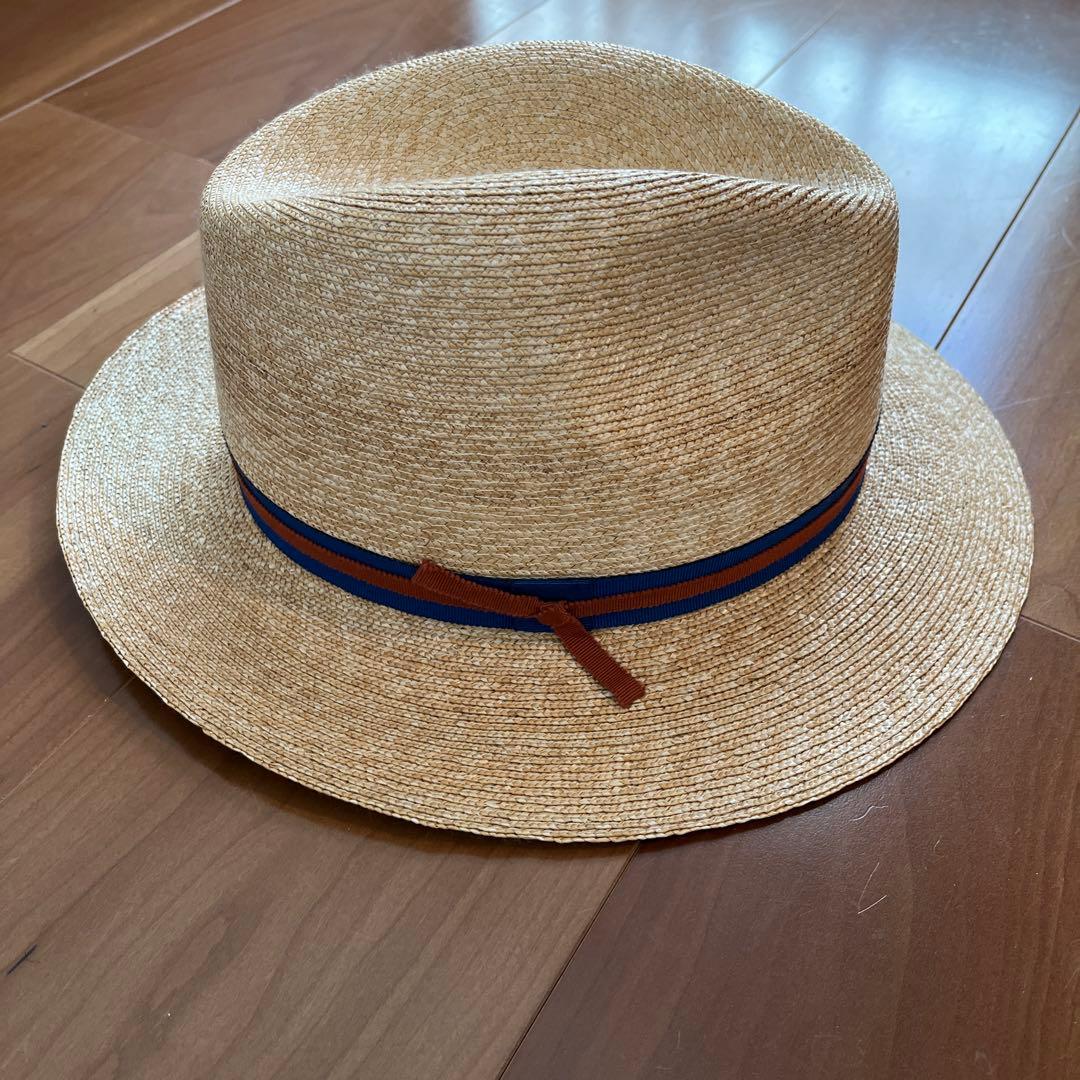 エルメス　ベージュ ストローハット リボン付き