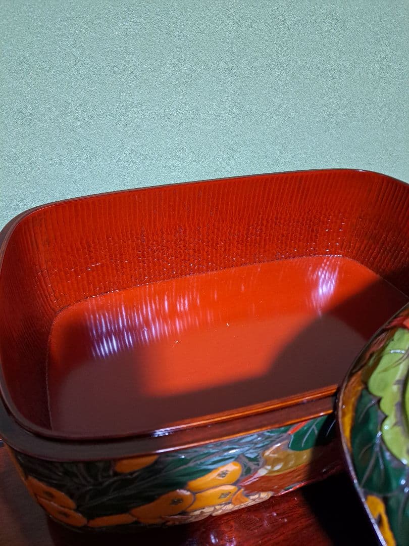 【佐々木正博作品】漆器 果物模様の箱 蓋付き 新品未使用品