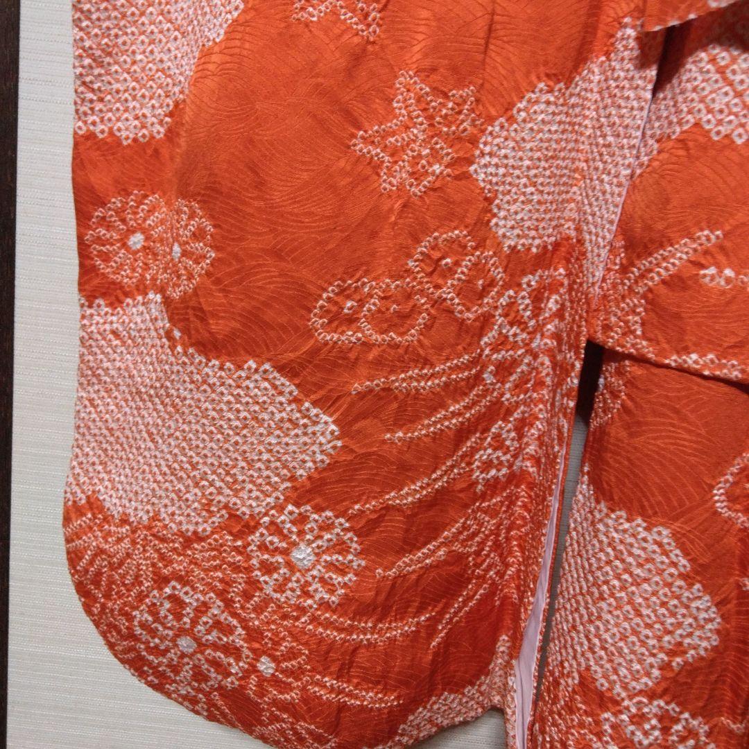 七五三 3歳 長着＆長襦袢 花柄 オレンジ 絞り正絹