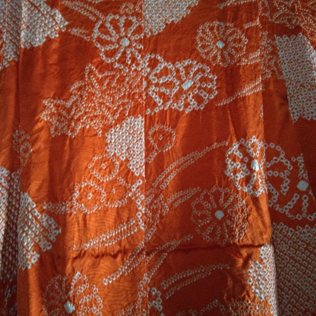 七五三 3歳 長着＆長襦袢 花柄 オレンジ 絞り正絹