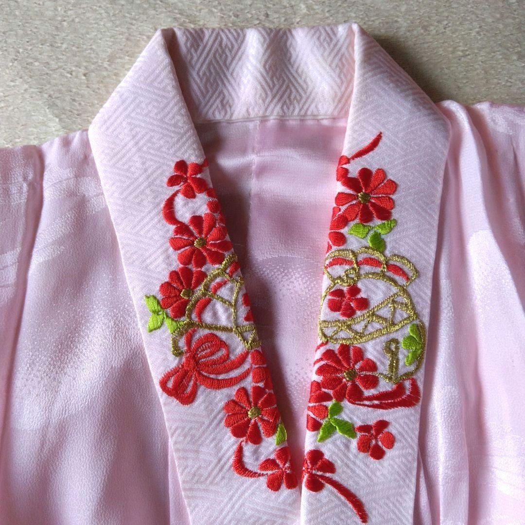 七五三 3歳 長着＆長襦袢 花柄 オレンジ 絞り正絹