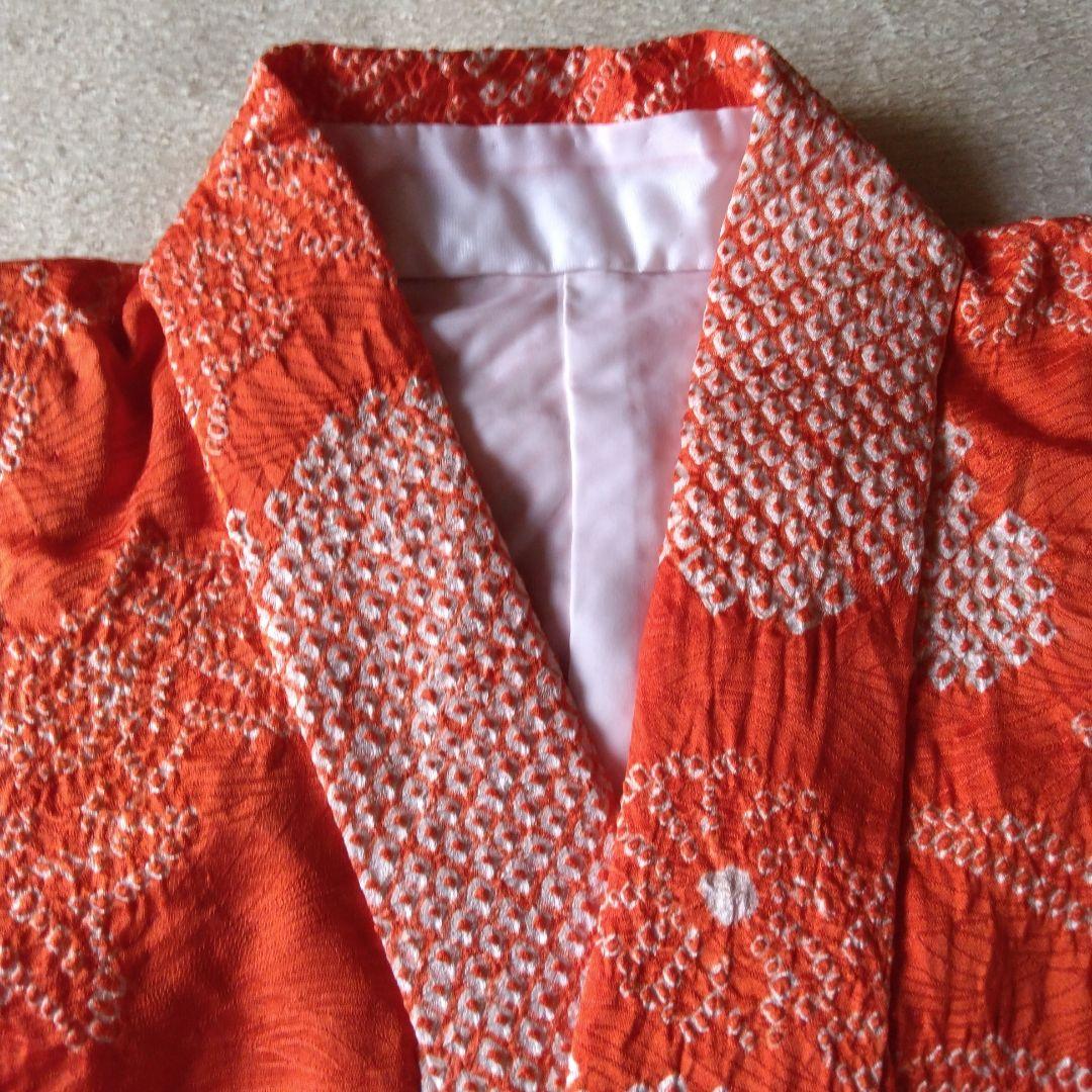 七五三 3歳 長着＆長襦袢 花柄 オレンジ 絞り正絹