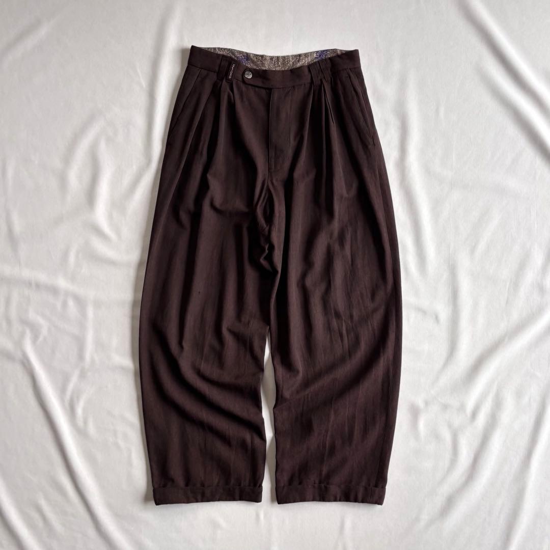 パンツ 90s EURO label 4-tuck cotton wide slacks