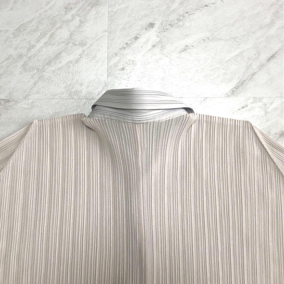 プリーツプリーズ 長袖シャツ 襟付き ボタンダウン Lサイズ バイカラー