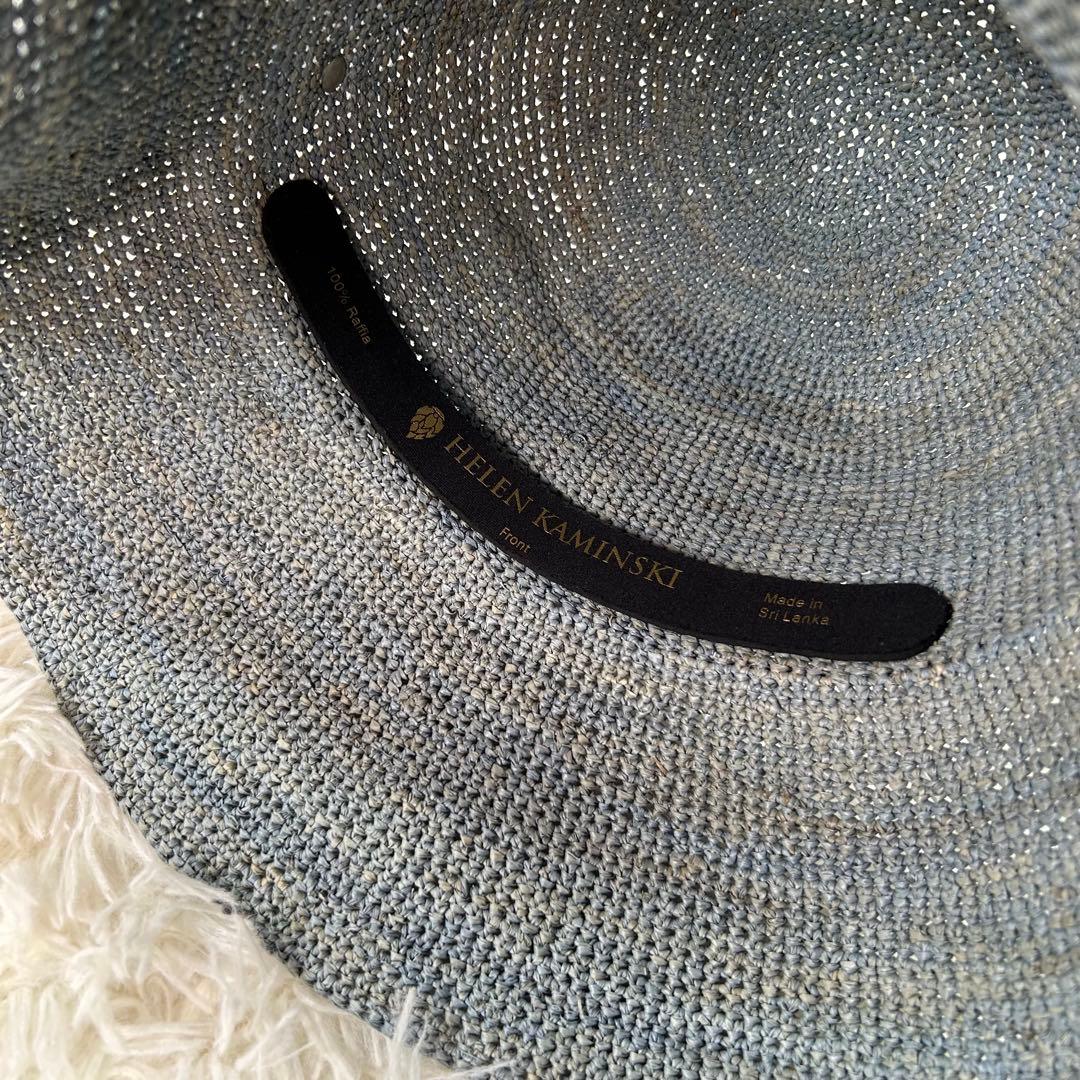 美品★ヘレンカミンスキー ライトブルー×ブルーグレー×ブルーグリーン ラフィア