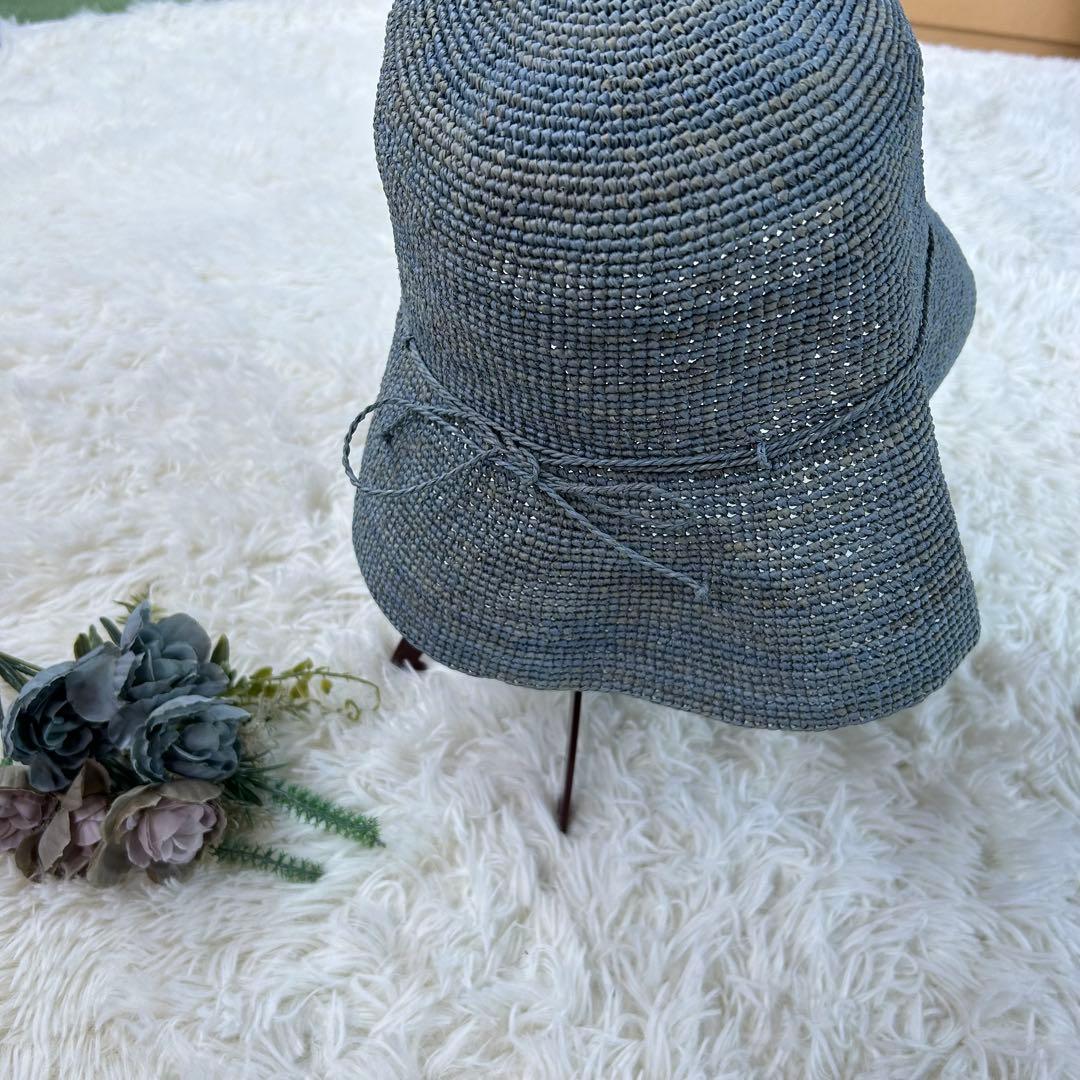 美品★ヘレンカミンスキー ライトブルー×ブルーグレー×ブルーグリーン ラフィア