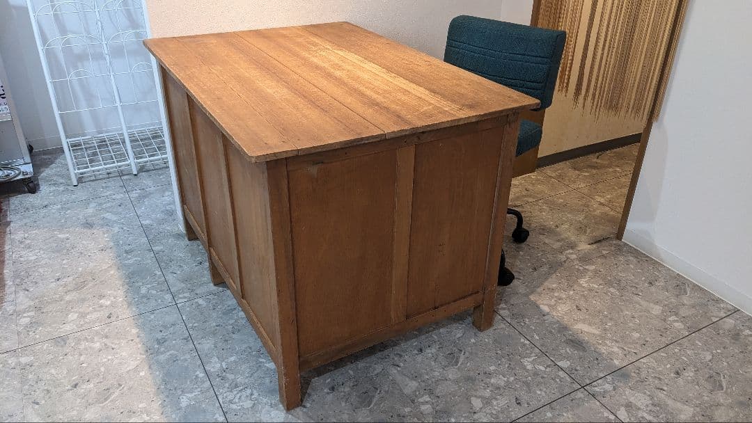 【昭和レトロ】木製机 デスク 引き出し付き アンティーク 古道具 5引き出し