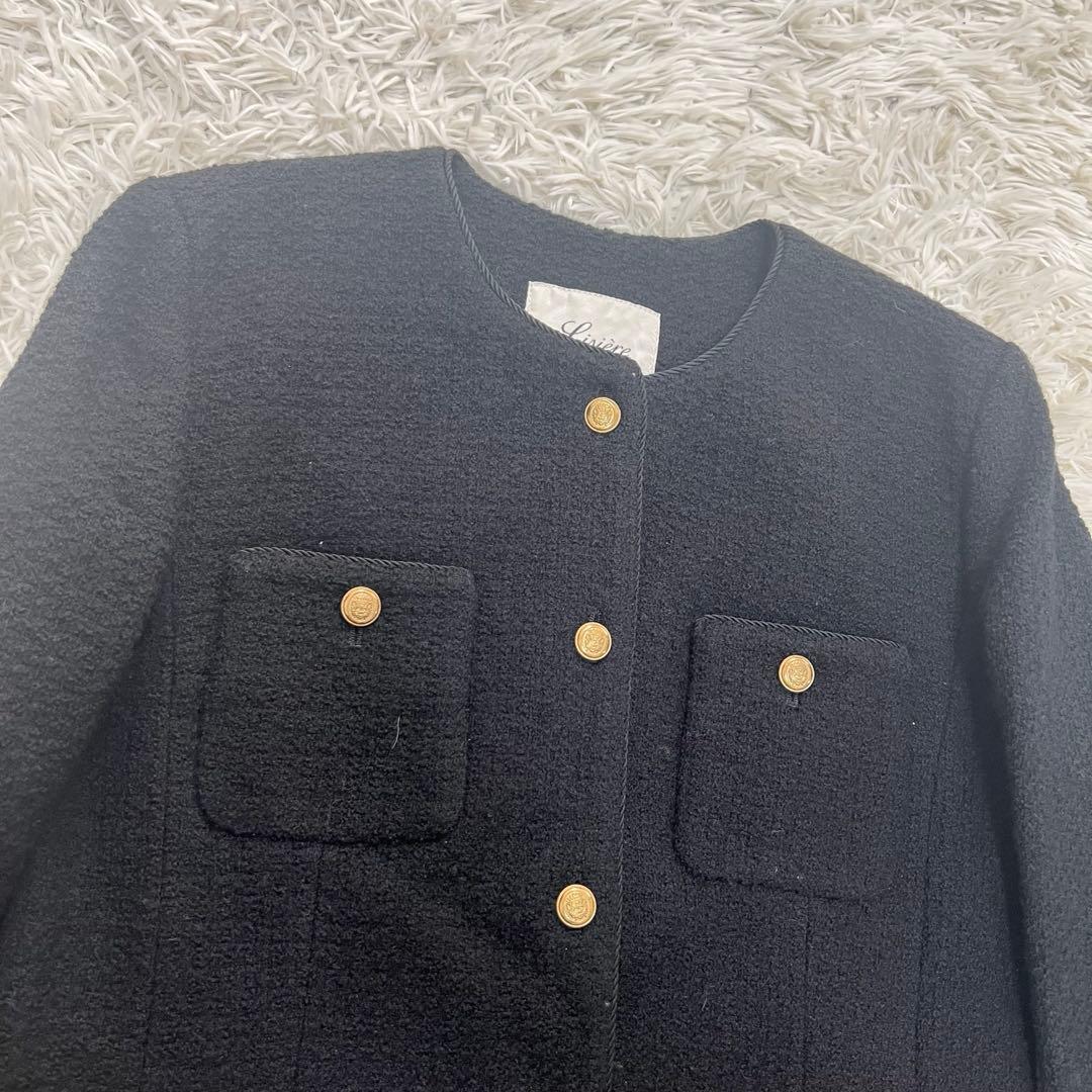 Lisiere ノーカラージャケット 金ボタン ツイードジャケット M