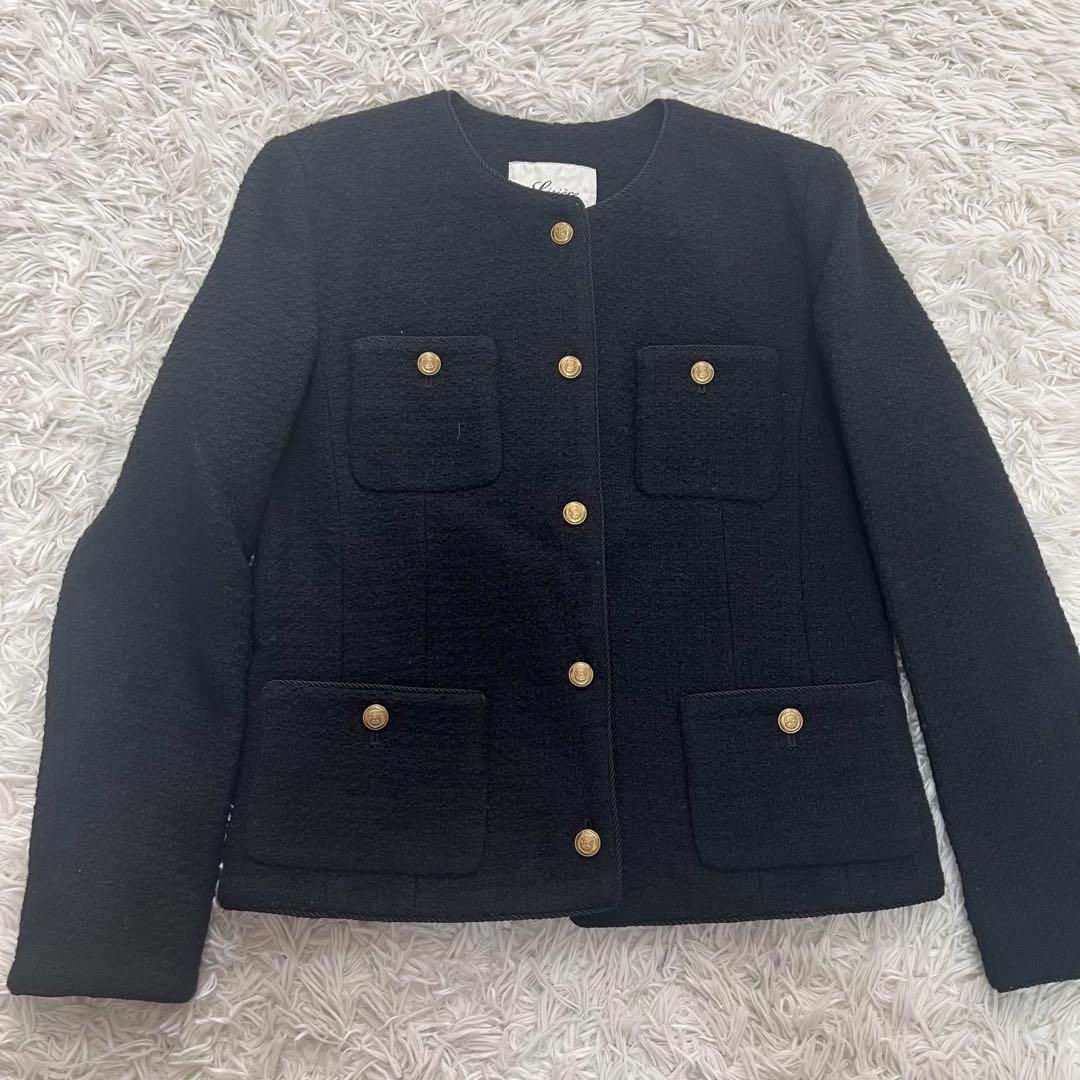 Lisiere ノーカラージャケット 金ボタン ツイードジャケット M