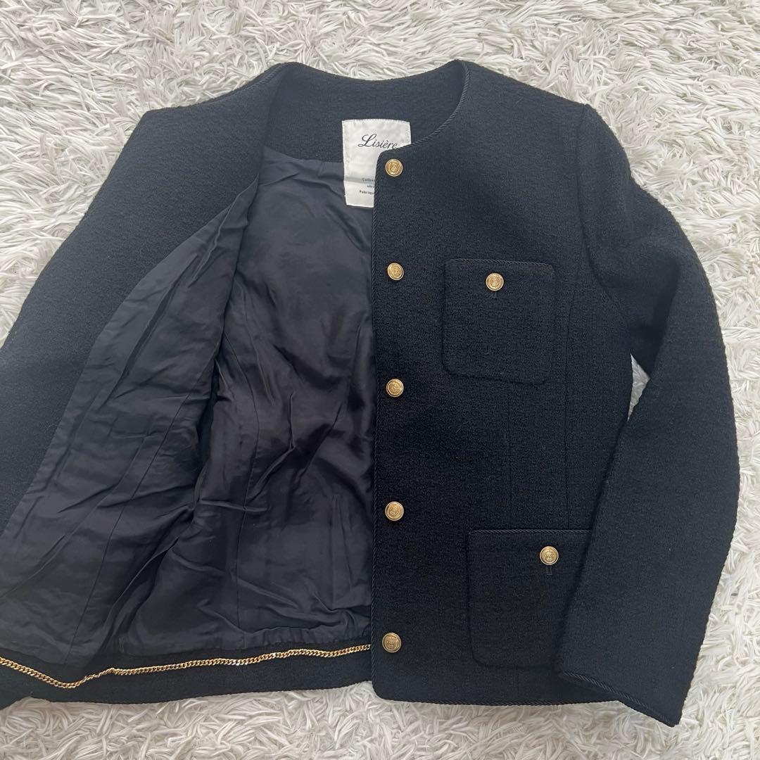 Lisiere ノーカラージャケット 金ボタン ツイードジャケット M