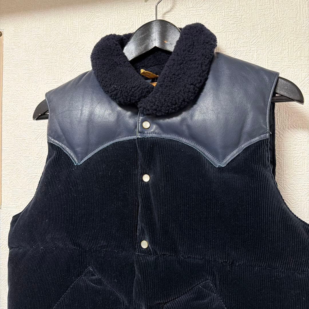 r*u様 ロッキーマウンテン　ダウンベスト　ネイビー　コーデュロイ　ヨークレザー