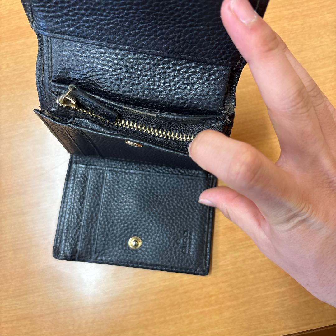GG 黒 レザー 三つ折り財布