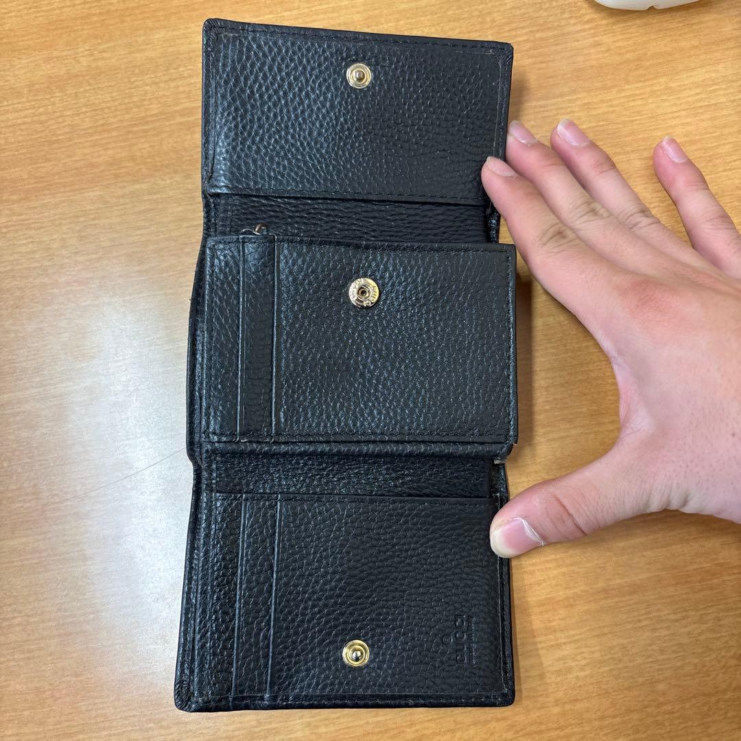 GG 黒 レザー 三つ折り財布