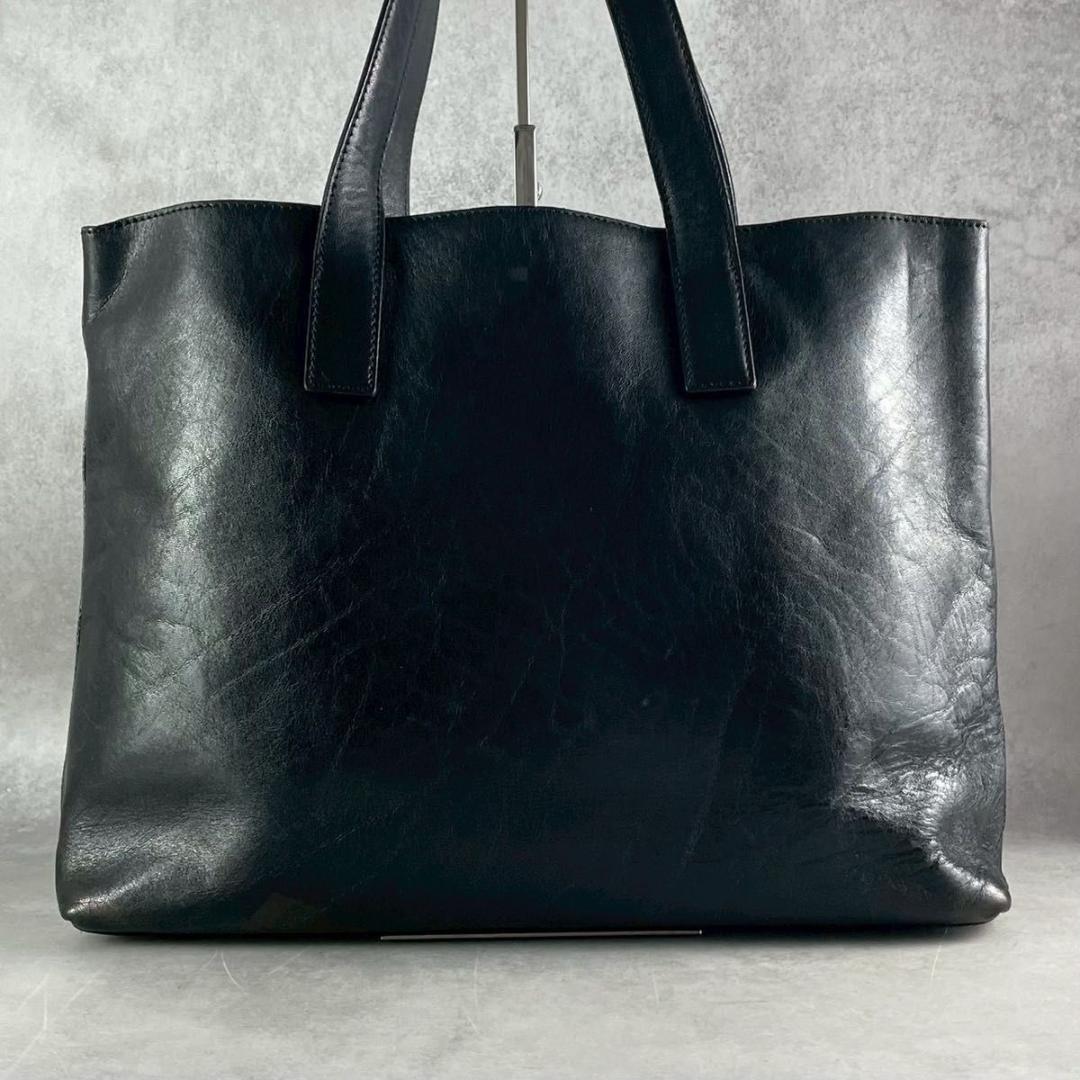 ヒロフ ブラック　Hロゴ　レザー　トートバッグ　A4可　肩掛け可