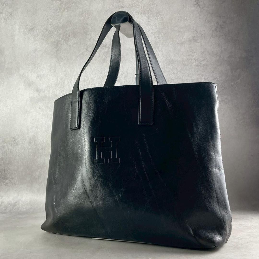 ヒロフ ブラック　Hロゴ　レザー　トートバッグ　A4可　肩掛け可