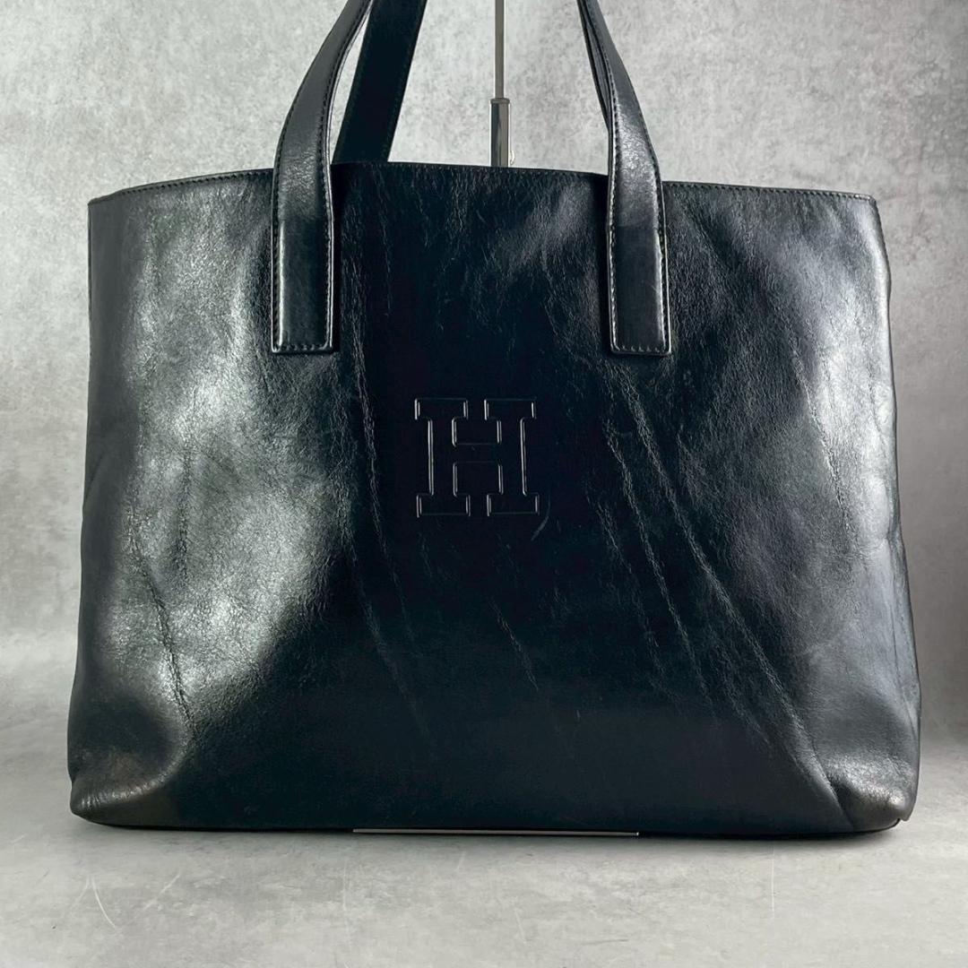 ヒロフ ブラック　Hロゴ　レザー　トートバッグ　A4可　肩掛け可