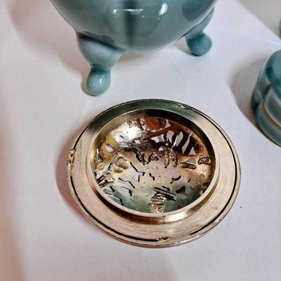 香炉　香合　建　3点セット 　鍋島 天然砧青磁 　光山作