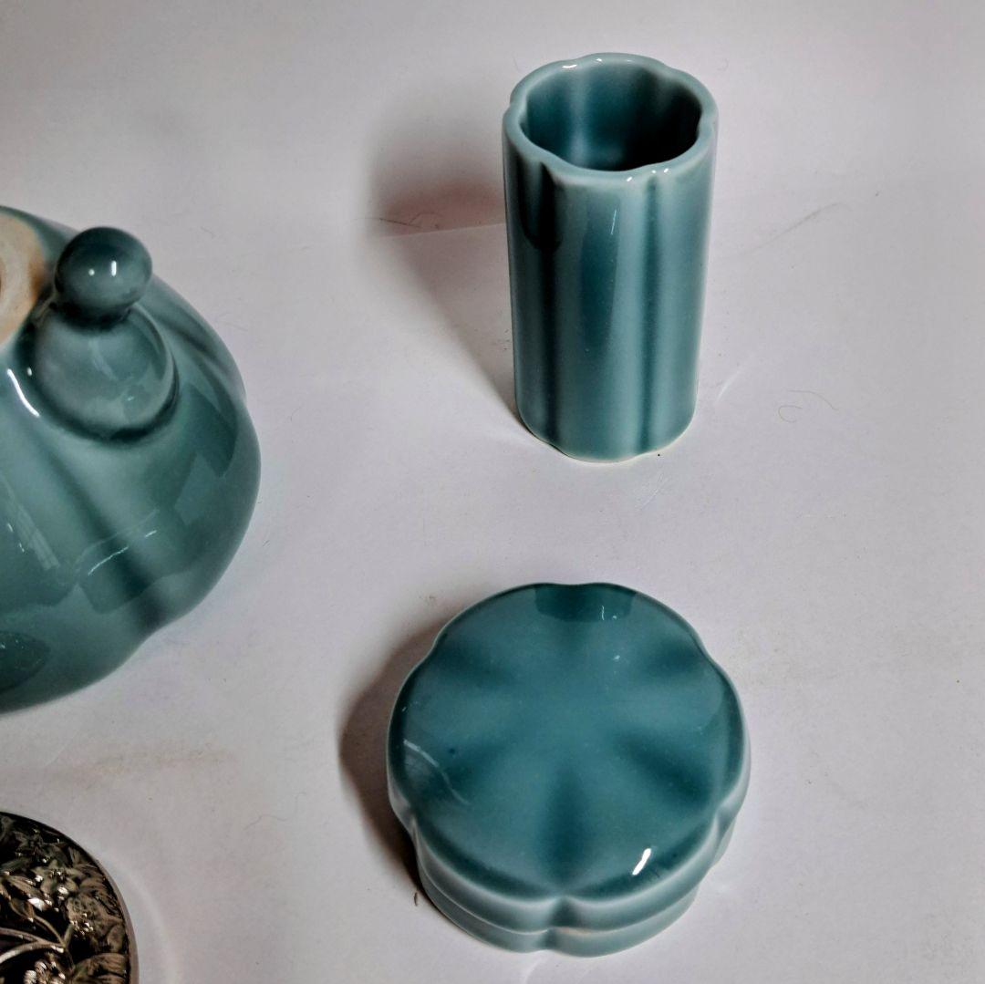 香炉　香合　建　3点セット 　鍋島 天然砧青磁 　光山作