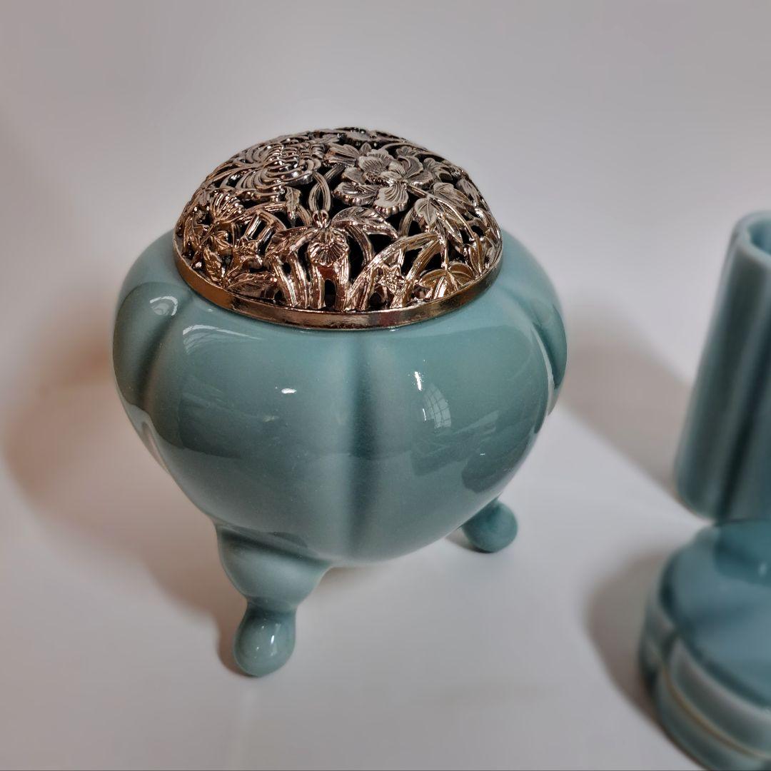 香炉　香合　建　3点セット 　鍋島 天然砧青磁 　光山作