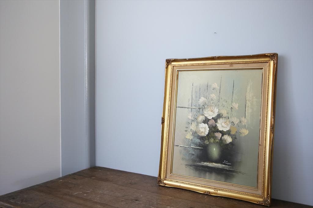 英国アンティークサイン入り肉筆絵画/静物画/油絵/西洋額絵/油彩76-191-2