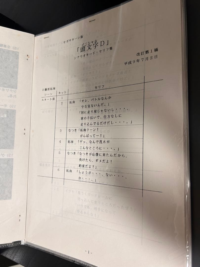頭文字D セガサターン版 キャラクター表 設定資料集