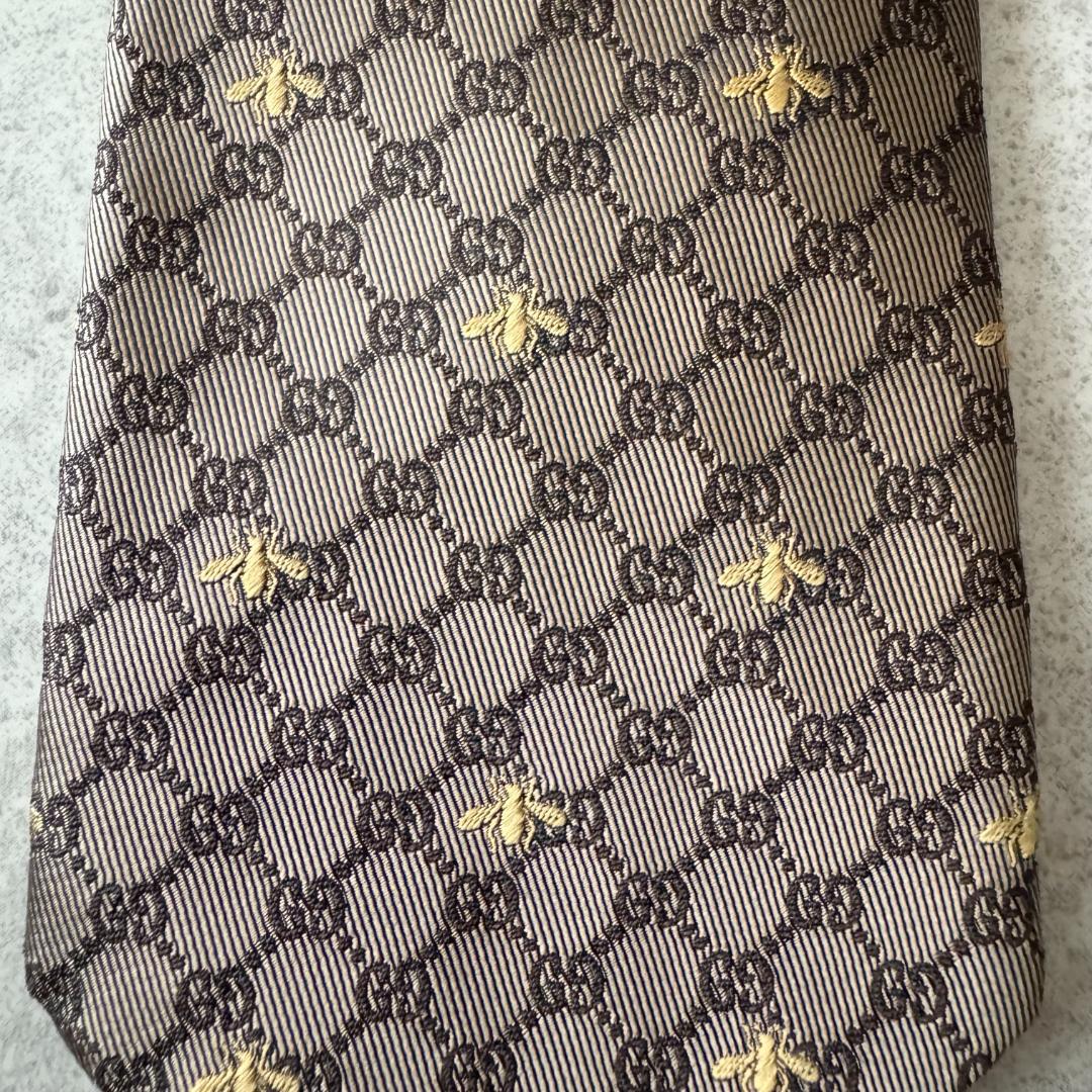 グッチ　ネクタイ　GGスプリーム　ビー　アニマリエ　総柄　ブラウン