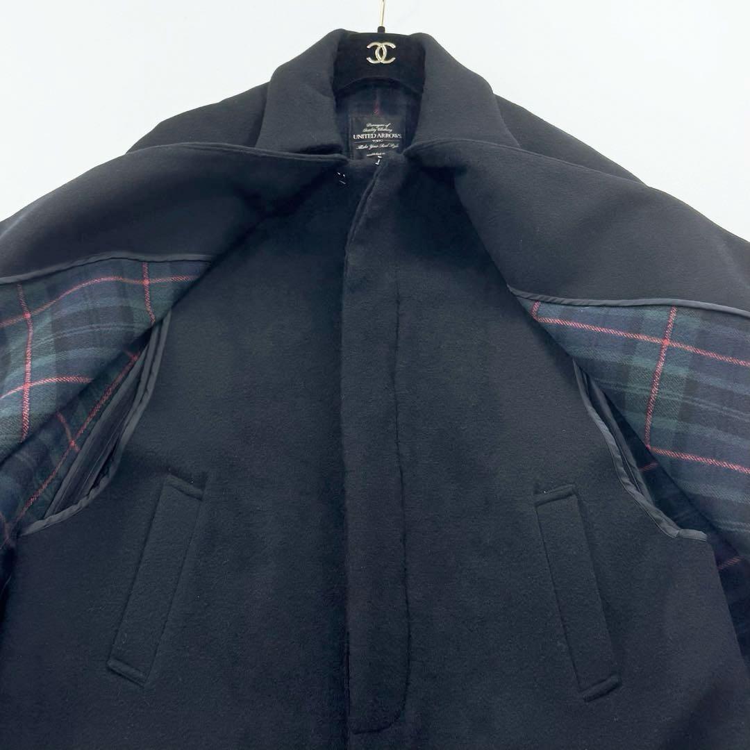 希少✨ユナイテッドアローズ ケープ付ロングコート 裏地ブラックウォッチ ポンチョ