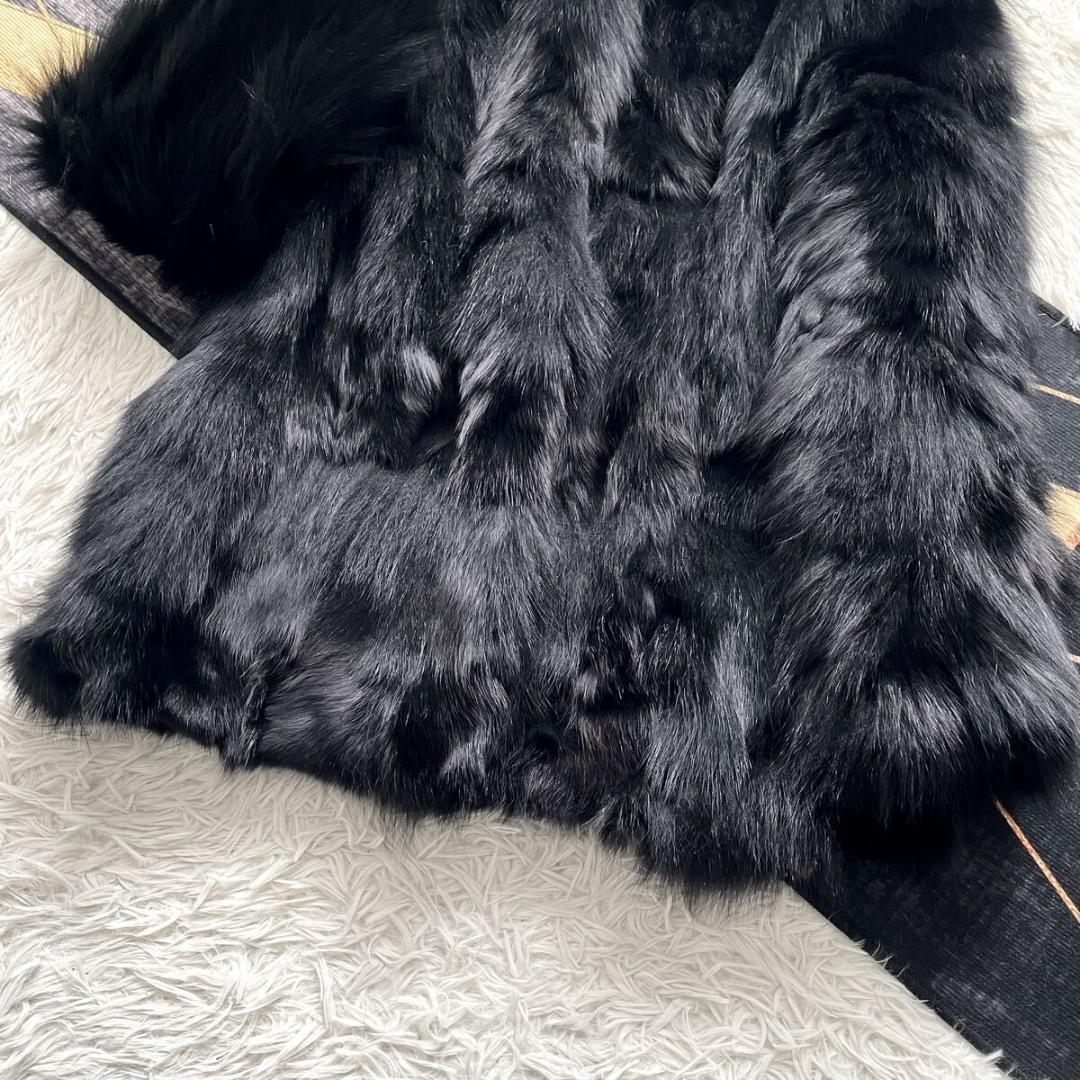 ボリューム◎/総丈81 黒 フォックス ファーコート 毛皮 L さらさら柔らか