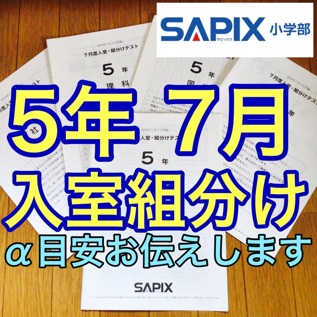 サピックス　5年　7月度　入室・組分けテスト　原本　2019年7月　組み分け