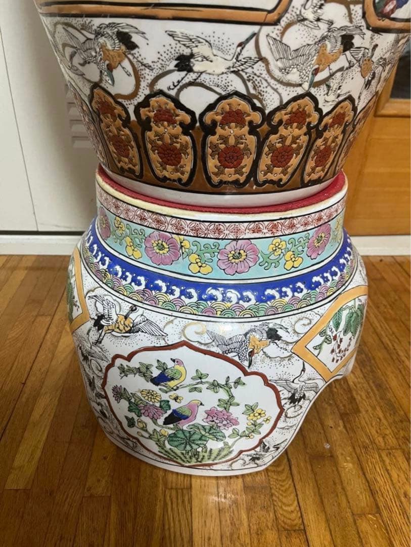 【セール】極上品　希少★飾壺 蓋付き壺 沈香壺 金襴極彩色 花鳥高さ約130cm