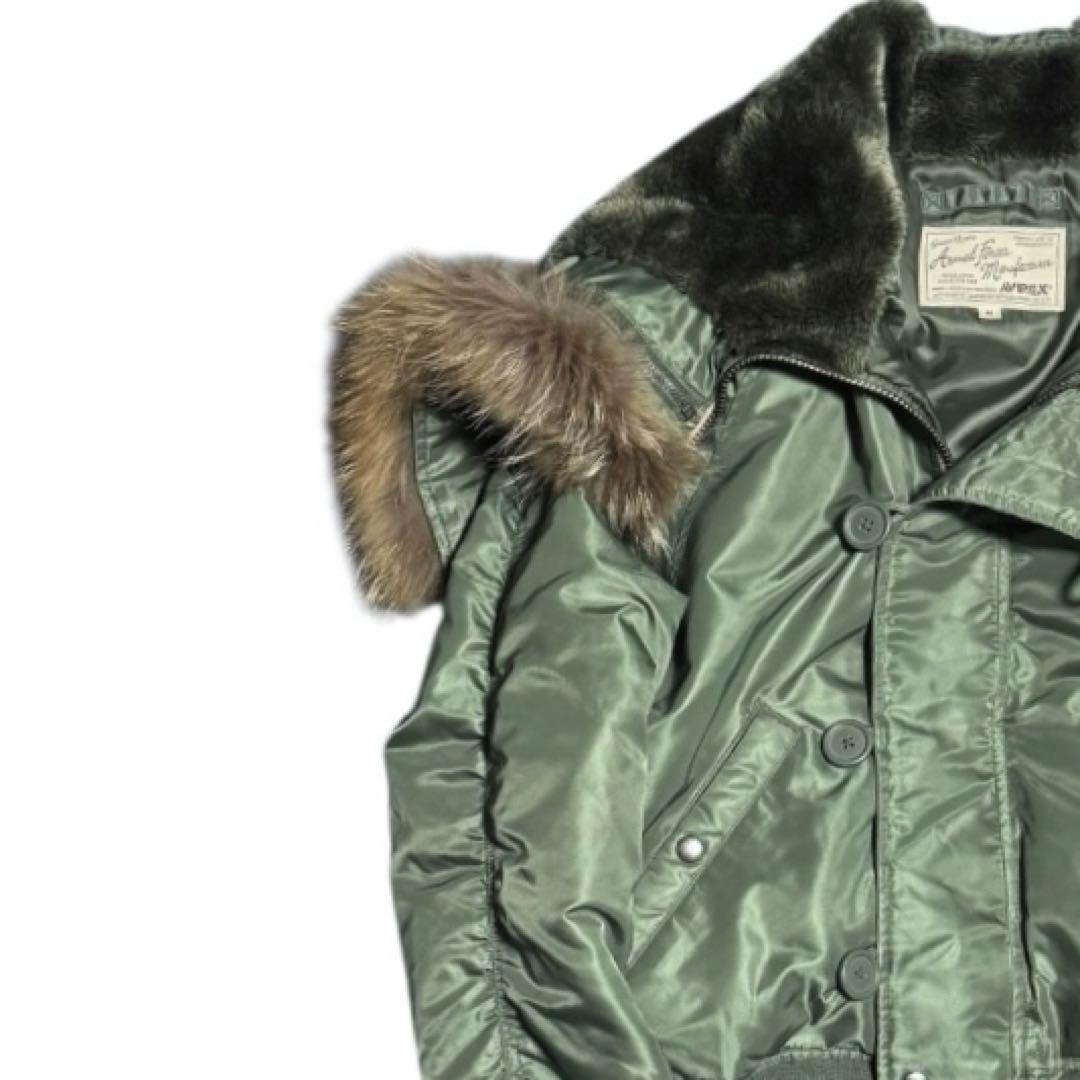 美品 AVIREX 着脱式リアルファー 短丈 N-2B ボンバージャケット M