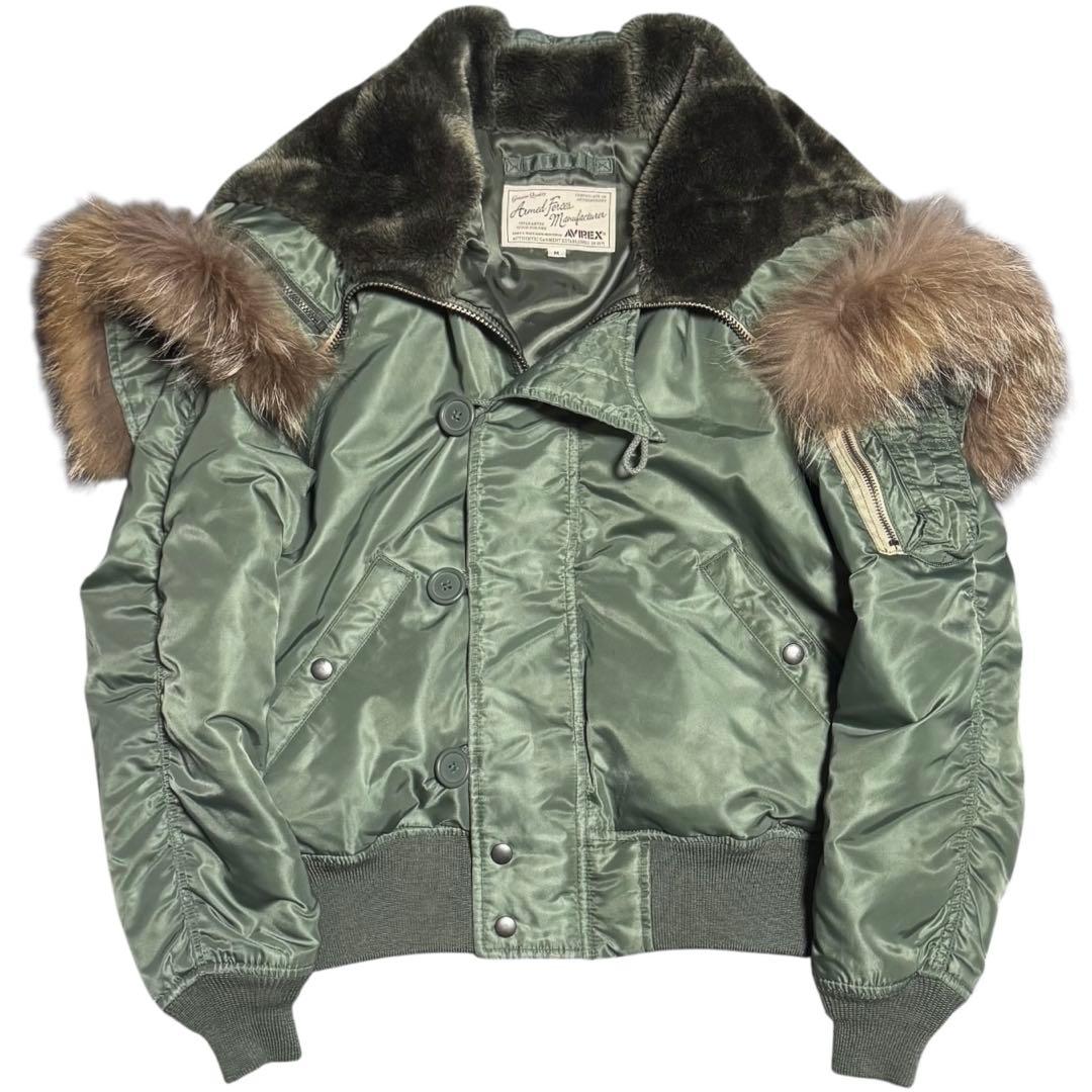 美品 AVIREX 着脱式リアルファー 短丈 N-2B ボンバージャケット M