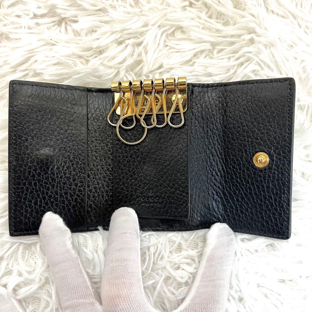 グッチ　GGマーモント　6連　キーケース　スプリーム　レザー　PVC ブラック