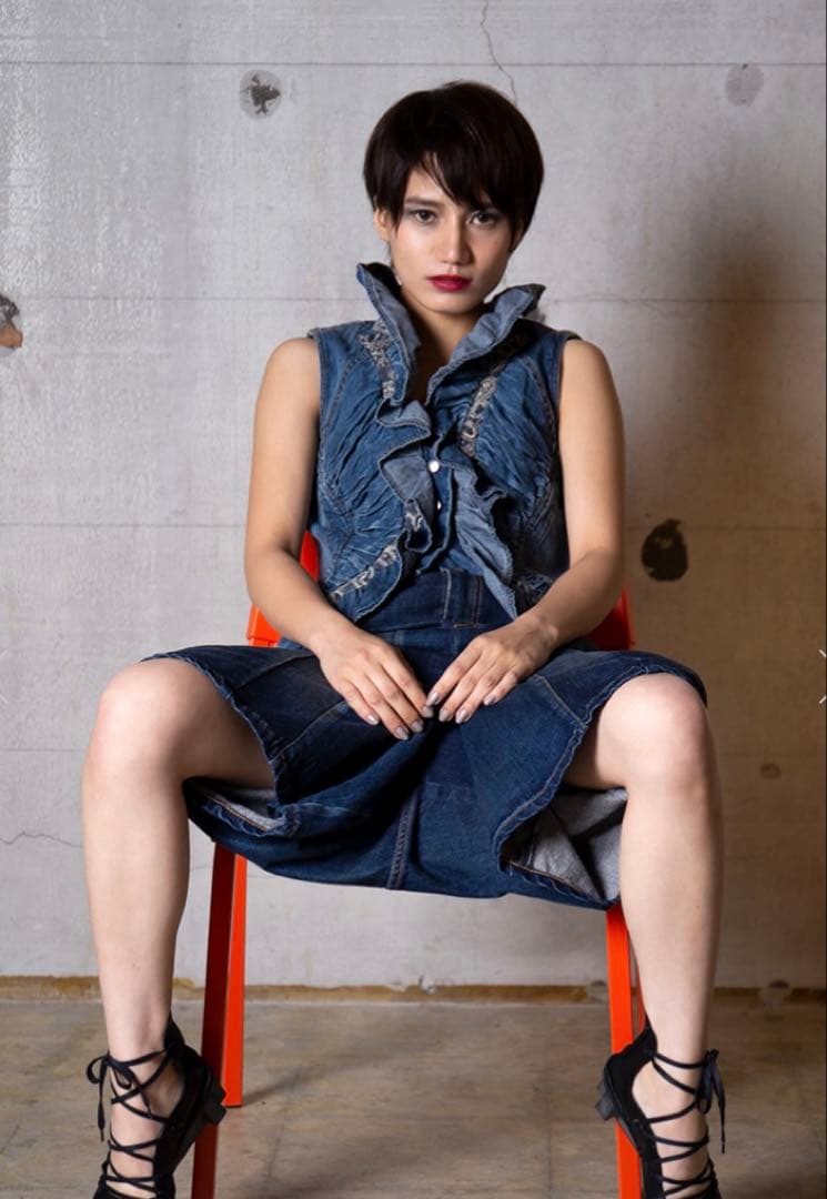 【美品】ISSEY MIYAKE×Lee デニムギャザーデザインジレ