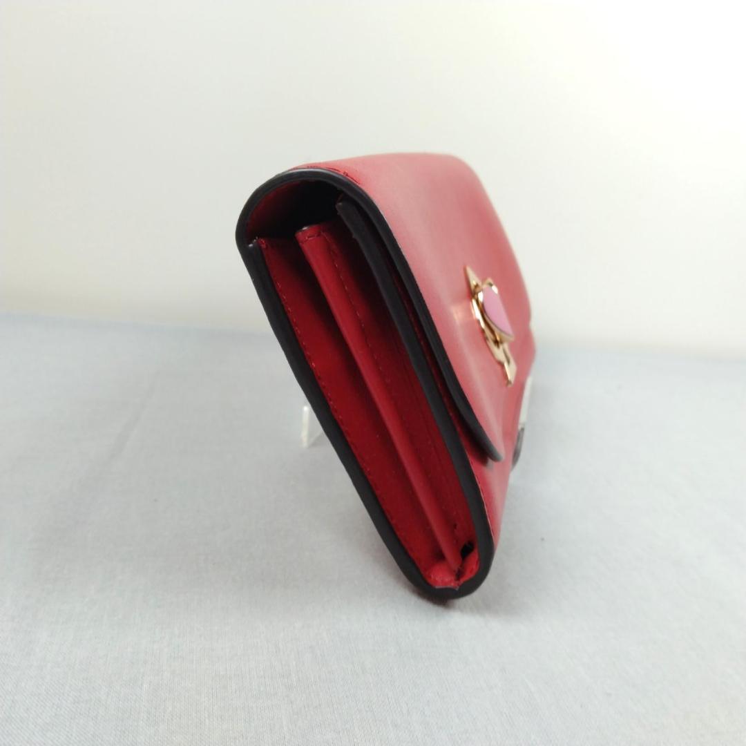 未使用ケイトスペード★ハートターンロックフラップウォレット カーフレザー本革 赤