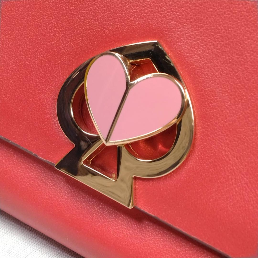 未使用ケイトスペード★ハートターンロックフラップウォレット カーフレザー本革 赤