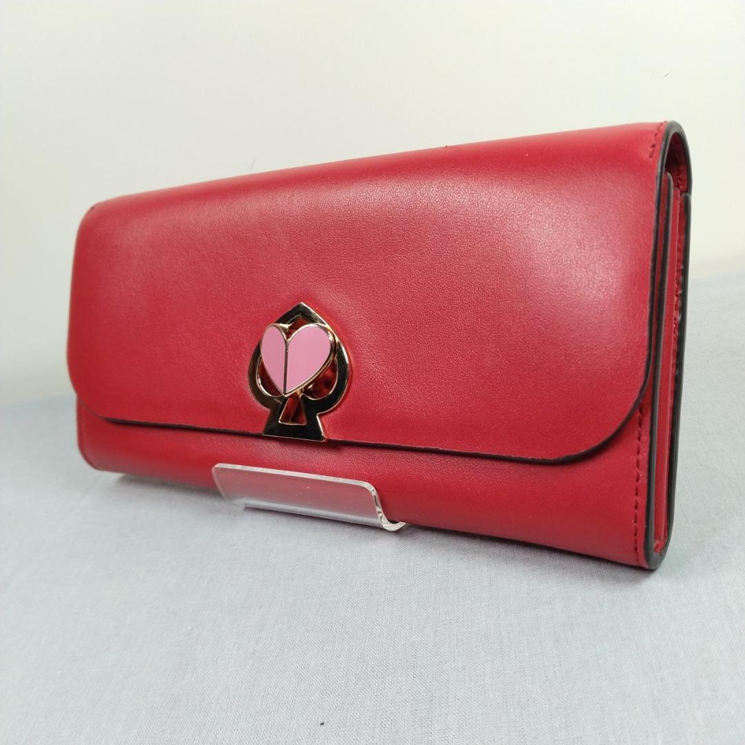 未使用ケイトスペード★ハートターンロックフラップウォレット カーフレザー本革 赤
