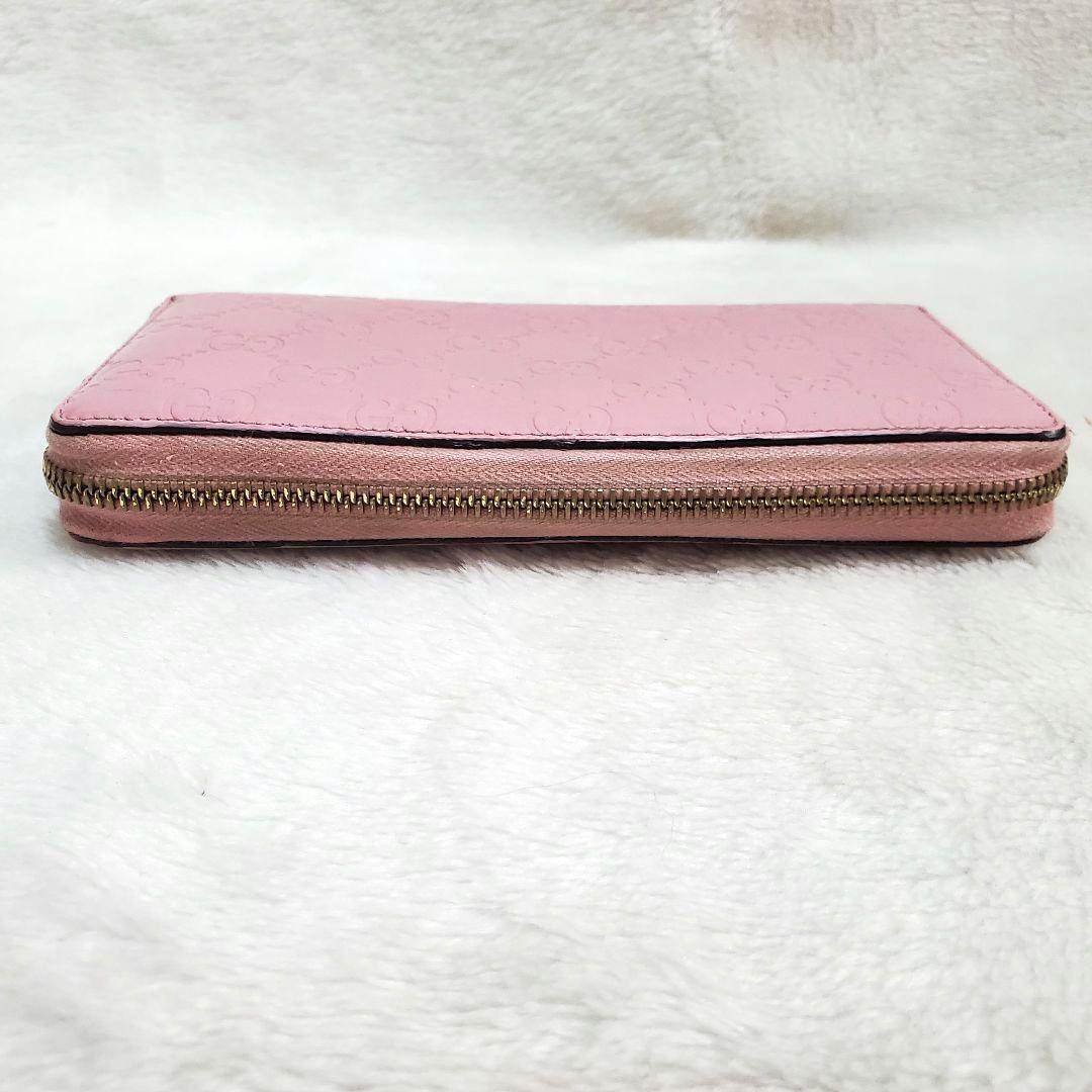 美品 GUCCI シマ ラウンドファスナー インターロッキング 長財布 ピンク