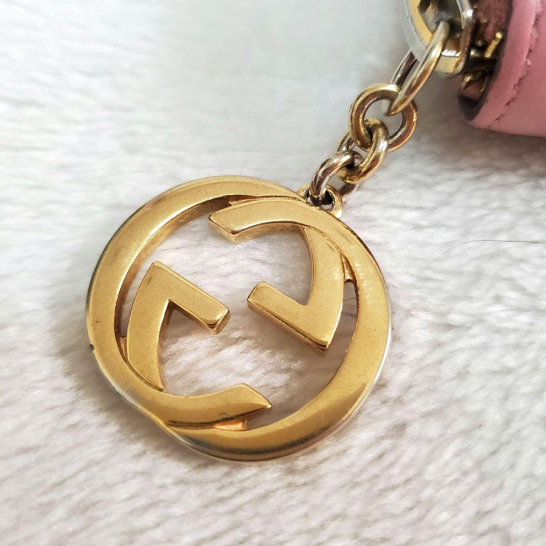 美品 GUCCI シマ ラウンドファスナー インターロッキング 長財布 ピンク