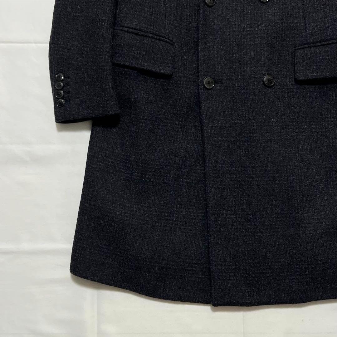 極美品✨EDIFICE ダブル チェスターコート カシミヤ混 ネイビー チェック